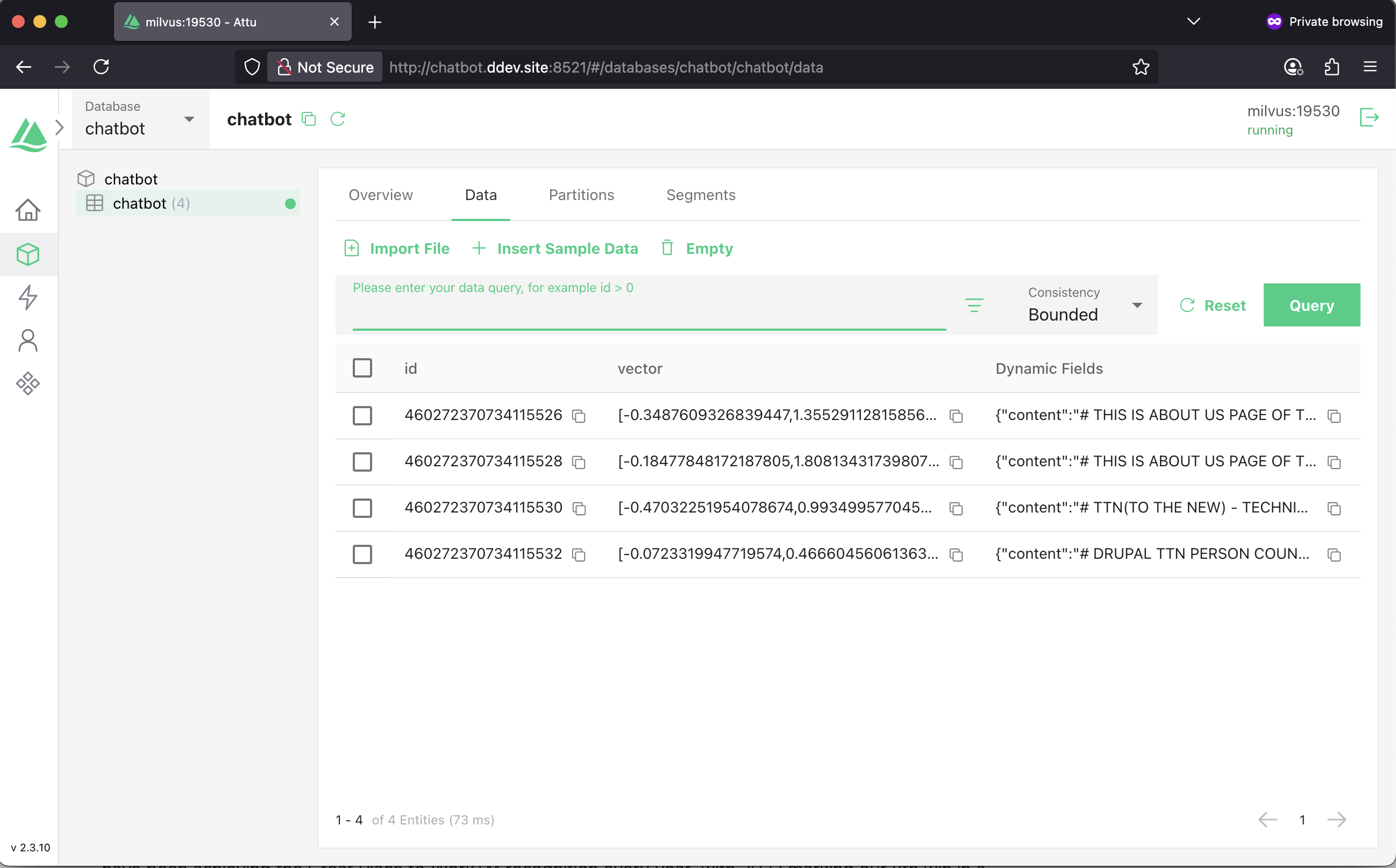 Vector DB - Milvus Indexed Data